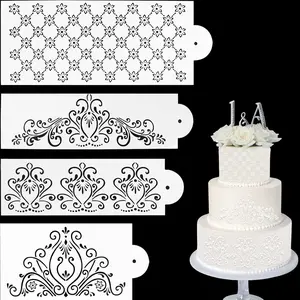 4 Pcs Cake Decorating Stencils, TACYKIBD Spray Floral Cake Templates, Cake Decorating Tools Hollow Lace Decoration Molds, Cookie Fondant Dessert Decorating Molds for Wedding Birthday Cake Decorations