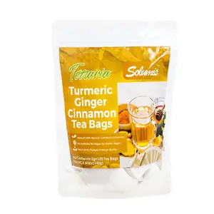 Unflavored Turmeric Ginger Herbal Tea Bags, 100% Natural Blend, Eco-Friendly Biodegradable Resealable Bag, Caffeine-Free Sugar-Free Vegan Beverage, 3-Month Family Stockpile Combo Pack