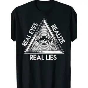 Real Eyes Realize Real Lies Cotton Short Sleeve Print Crew Neck Graphic Print T-Shirt