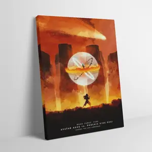 Wooden Framed Canvas Painting, Avatar Aang vs Fire Lord Wall Art, Mid-century Modern Black Flash Style, The Last Airbender Fire Nation Battle, Adult Fans Room Decor, Anime Epic Scene Artwork Ready to Hang