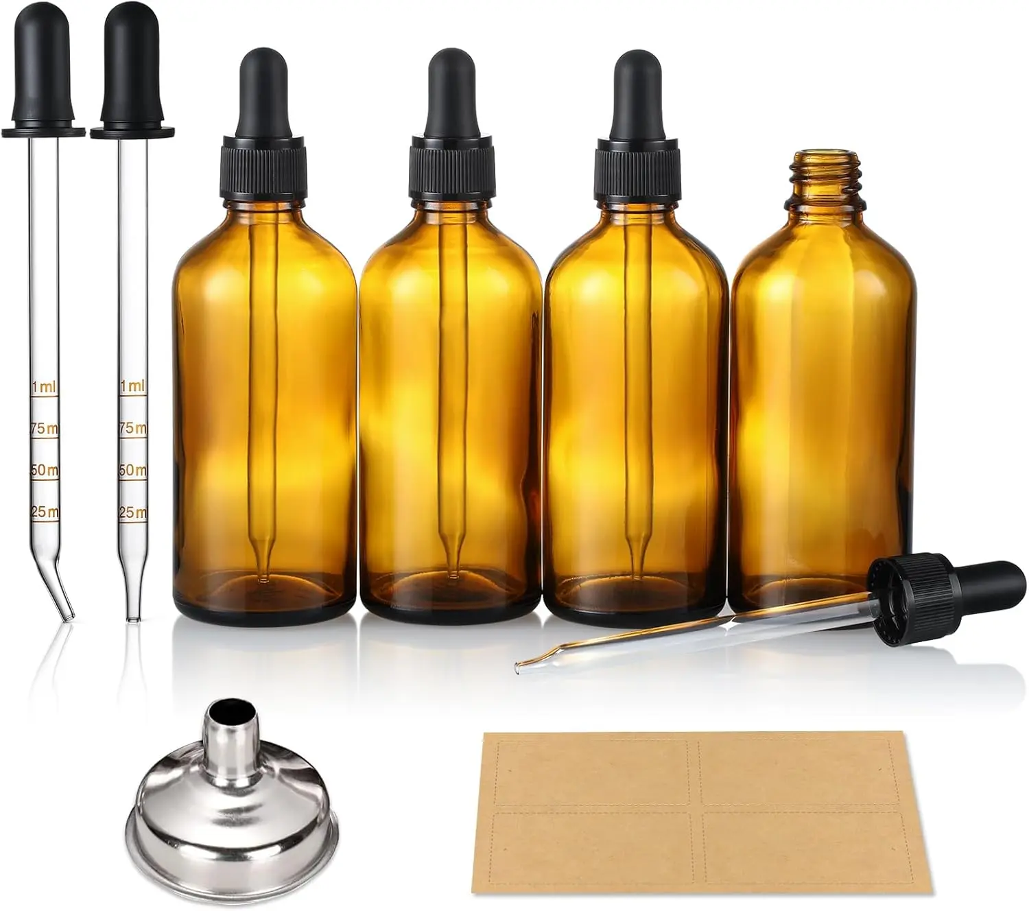 4 Pack, 4 oz Dropper Bottles with 2 count Glass Pipettes(1ml) - Essential Oils Bottles for , Personal Care & Beauty - 120ml Thick Dark  Glass Tincture Bottles with Eye Droppers, Leakproof