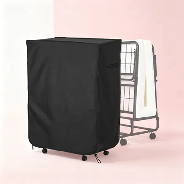 Folding Bed Cover with Metal Zipper, Waterproof Dustproof Storage Cover, Adjustable Drawstring Thickened Cover for Cot, Heavy Duty Protection with Backyard Mesh, Universal Fit Camping Cot Accessories