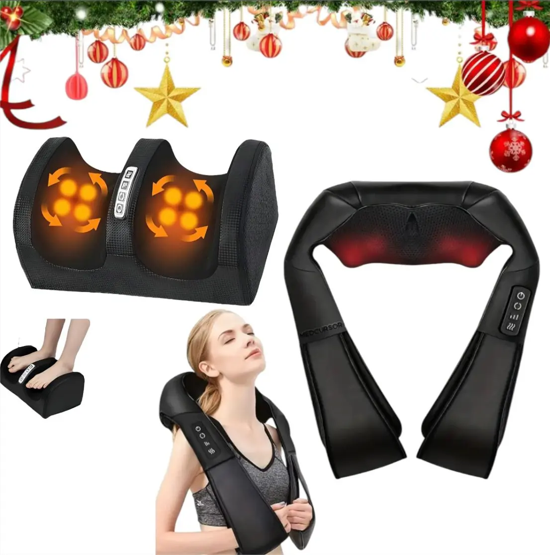 4D Electric Neck and Back Massager with Heat and Comfort Heated Foot Massager for Athletes - Relieves Muscle Fatigue, Enhances Circulation, Compression Relax for Relaxation and Gift, Durable, Adjustable