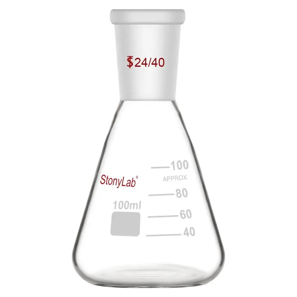 StonyLab Borosilicate Glass 24/40 Erlenmeyer Flask, Heavy-Wall with 24/40 Standard Taper Outer Joint for Chemical Resistant Ground-Glass Assemblies (50ml, 100ml, 250ml, 1000ml/1l, 2000ml/2l), 50 Ml, 2 L