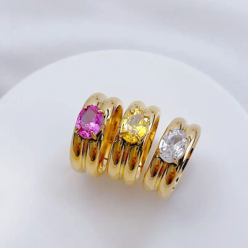 Three-Stone Round Diamond Ring Minimalist Tri-Color Cubic Zirconia Band Adjustable Stackable Aesthetic Jewelry for Women Dainty Everyday Hypoallergenic Gift Trendy Fashion Jewelry