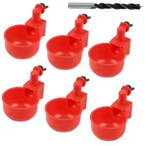 6 Pack Large Automatic Chicken Waterer Cups with Mounting Hole Opener, Plastic Chicken Water Feeder Chicken Water Bowls Poultry Water Feeder Kit for Chicks, Duck, Goose, Turkey and Bunny