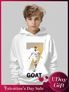 Boys' C Ronaldo Goat Greatest Of All Time Hoodie, Comfortable Casual Wear, Daily Use, Versatile Premium Clothing, Fall & Winter Fashion