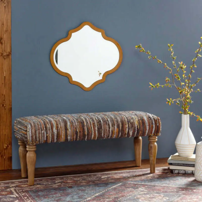Surya Anthracite Rustic Modern Hand Woven Fabric Bench With Natural Wood Base ATE-002