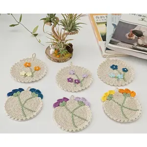 Handmade Crochet Cup Mat Set of 6, Fun Flower Theme Beverage Cup Mat, Cute Desktop Accessories for Home Decoration & Desktop Protection, Suitable for Wedding Housewarming Birthday
