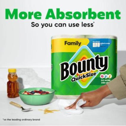 Bounty Quick Size Paper Towels, White, 8 Family Rolls, 2X More Absorbent, 4 Packs, 20 Regular Rolls Equivalent, Kitchen Wipes