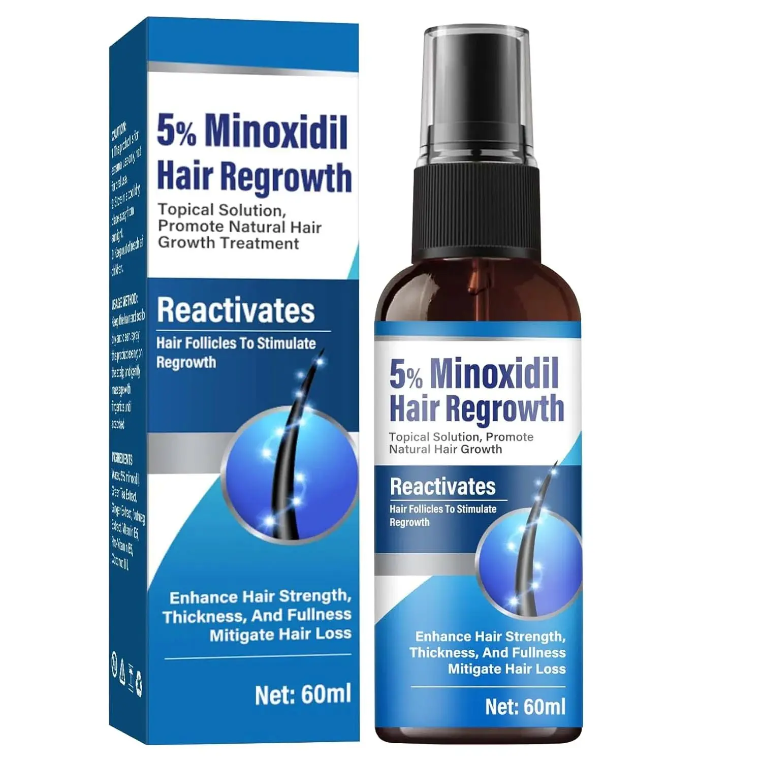 Hair Regrowth Serum Spray with 5% Minoxidil, a Thickening Boost Treatment for Stronger, Fuller Hair with Coconut Oil & Ginger, For Men & Women, 60ml