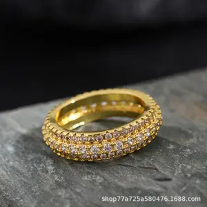 Iced Out Full Pavé Cubic Zirconia Ring for Men, Stackable Eternity Band Bold Statement Hip Hop Jewelry, 18K Gold Silver Black Rose gold Tone Hypoallergenic Durable Ring for Daily Wear Streetwear Party Gift