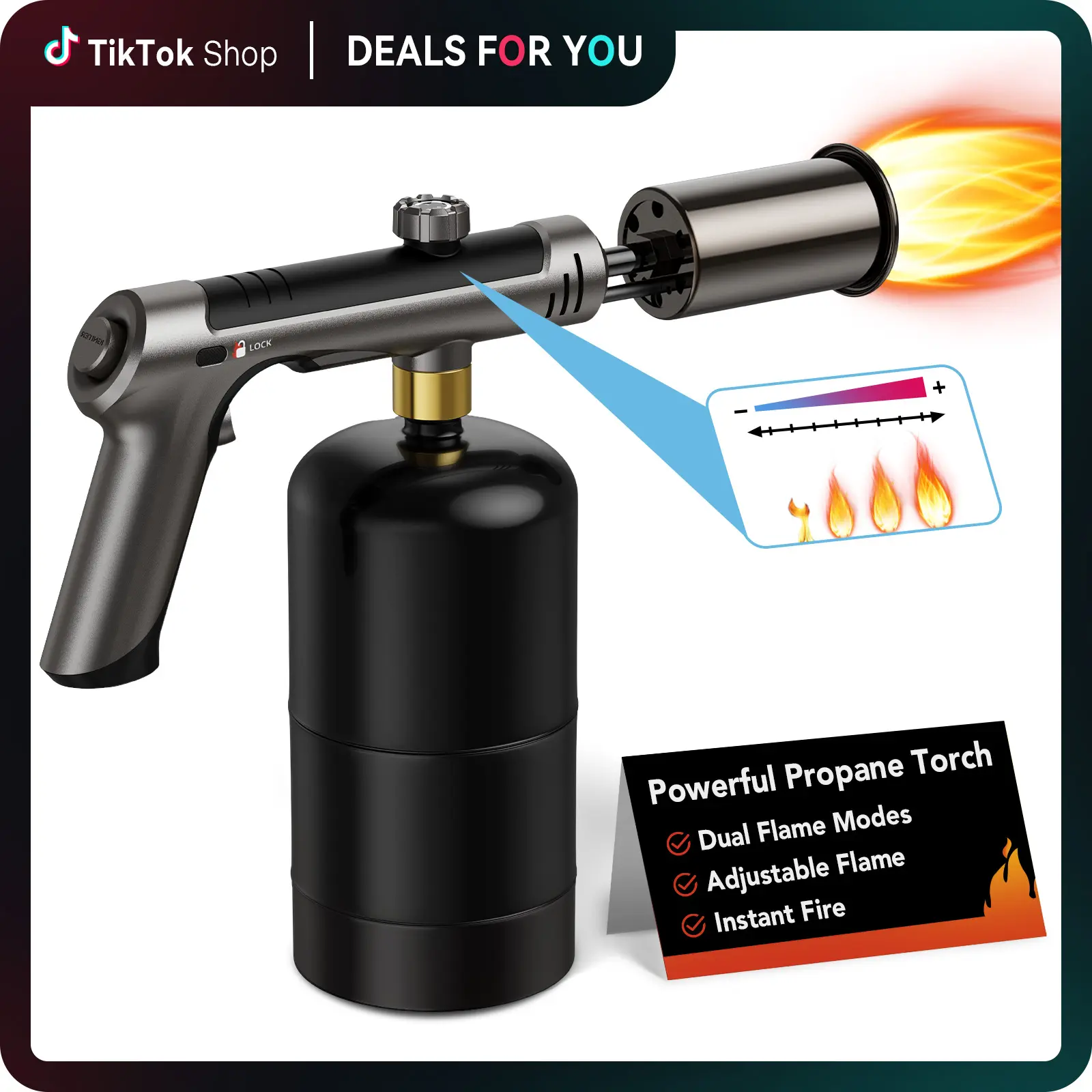 【DealsForYouDays】【SUMMERWINS】Sondiko Professional Propane Torch Head with One-Touch Max Flame, Adjustable High-Heat Torch for Cooking, Sous Vide, BBQ & Campfires • Powerful • Safe • Reliable (Propane Tank Not Included)