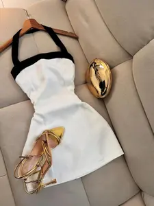 Elegant Women's Halter Neck Contrast Color Dress, Elegant Fashion Chic, Perfect for Dates, Parties, Beaches, and More, Stylish and Versatile