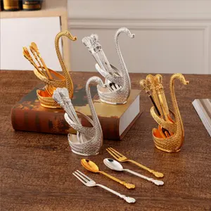 Swan Fruit Fork Set, Kitchen Storage Utensils, Home Decor for Living Room Bedroom, Fashionable Sweet Treats, Creative Spoon Set, Metal Craftware