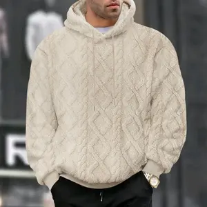 Static Cuff Men's Autumn Winter Casual High Street Double-sided Fleece Hooded Sweatshirt Jacquard Rhombic Loose Pullover