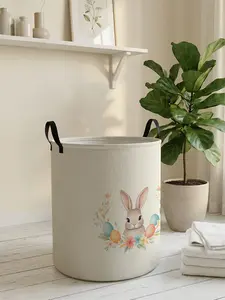 1 piece of rabbit and Easter egg pattern 2D printed Easter with handle laundry basket, made of wear-resistant material, foldable household dirty clothes storage basket, large capacity laundry storage basket, toy storage box