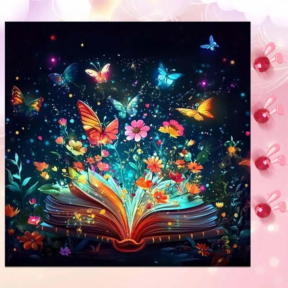 5D DIY Full Drill Round Diamond Painting - Diamond Art Kit Book, Butterfly, Floral Mosaic, Canvas - DIY Decorative Painting, Home Wall Decor, Suitable for Halloween, Christmas, Birthday, and Anniversary Gifts