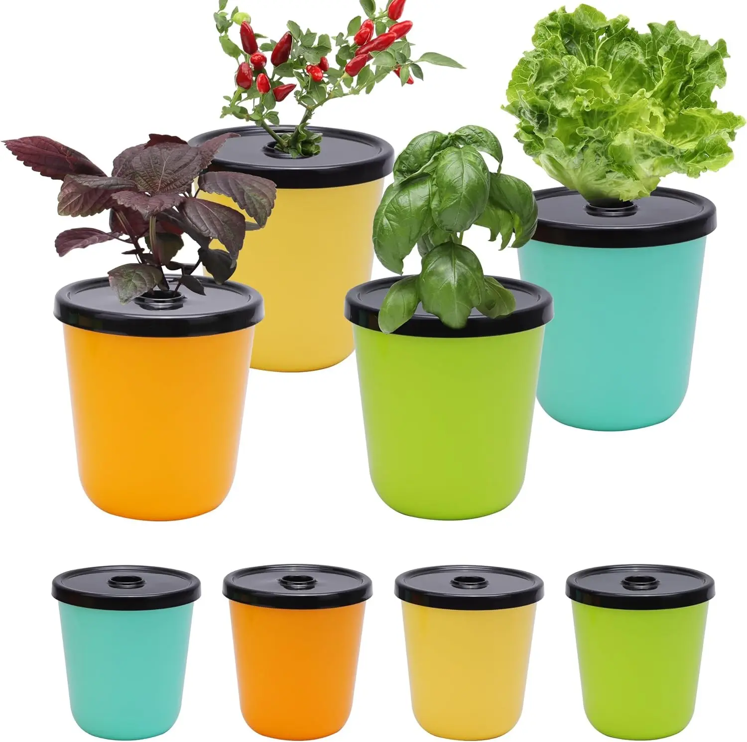 Kratky Method Hydroponic Planter Kit, 8 Hydroponic Planter Plus 24 Growing Sponges for Herbs, Hydroponic Mini Buckets for Windowsill Herb Garden, Hydroponic Growing System for Vegetables
