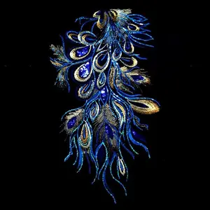 Embroidered Sequins Peacock Feather Applique