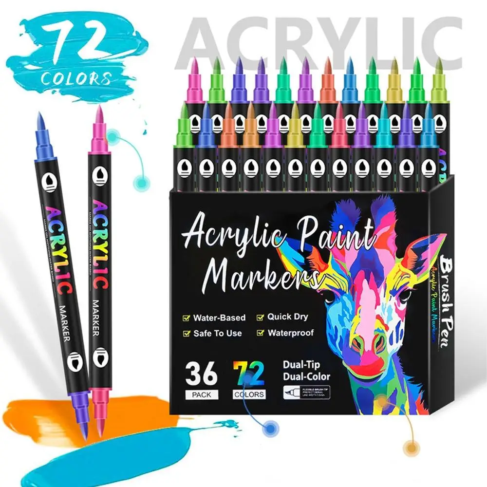 Acrylic Paint Marker Pen, 12/24pcs Double-ended Acrylic Paint Marker Pen, Art Set for Diy Crafts, Graffiti, Cloth Painting, Creative Tools