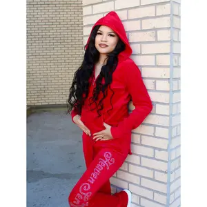 Red "Heaven Sent” Velour Rhinestone Tracksuit (Runs Small, Size Up)
