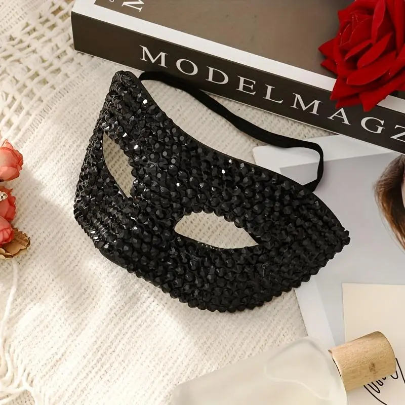 Adult High-End Nylon-Rubber-Elastane Full-Face Mask with Artificial Gems & Diamond Accents - Festive Party Accessory for Anniversary, Birthday Events, Business