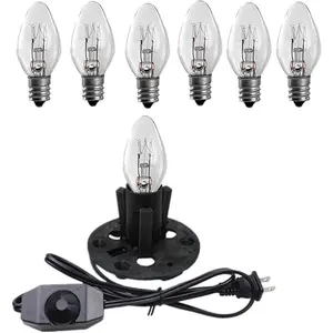 Salt Lamp Cord with Dimmer Switch 5 Feet E12 Base with Dimmer Control and Base Assembly, Comes with Six Free 15W Bulbs for Salt Lamps