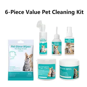 iHubei Pet Grooming Kit【Spring Deal】6 Tools Included - Grooming Glove Wipes/Dental Cleaning Finger Wipe/Eye Wipes/Pet Ear Drops/No-Rinse Paw Cleaner/Deodorizing Spray