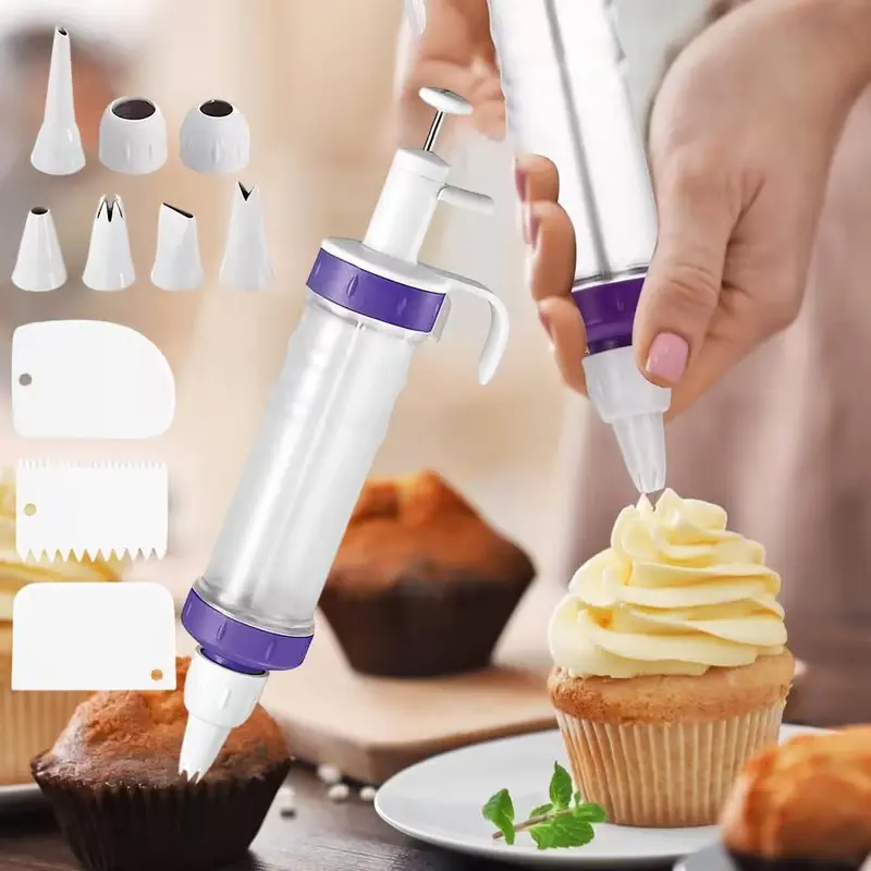 Food-Safe Plastic Dessert Decorating Syringe Kit - Bakeware Pastry Filling Injector with 5 Piping Tips, Scraper Blade, Couplers for Cupcake Baking Piping, Piping Tip,summerwins