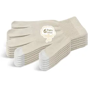 Unisex Moisturizing Cotton Gloves with Touchscreen Fingertips for  Beauty  Dry Hands  Irritated   Overnight Bedtime, 6 Pairs, Lightweight-Beige, L/XL