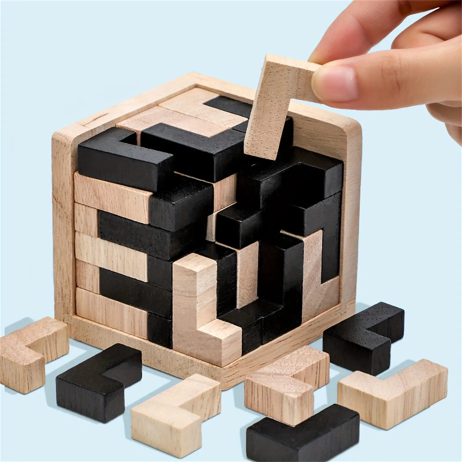 3D Brain Teaser Puzzle Cube Set, Wooden Brain Training & Spatial Reasoning Challenge, Includes 54 Puzzles, Ideal Gift for Adults, Cube Puzzle Box