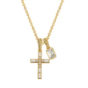 Fettero Gold Cross Necklace for Women - Double Pendant Necklaces  Gold Plated Removable Cross Necklace Dainty Simple Gold Necklace for Women Trendy Faith Gold Jewelry Gifts