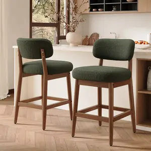 Modern Height Bar Stools Set Of 2, Upholstered High Stool for Kitchen Island, Dining Room, Cafe & Bar, Ergonomic Design, High-Density Foam, Rubberwood Frame, Supports up to 300 lbs