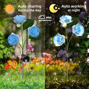 EVEDIOR 2 sets of solar lights, Mother's Day gifts, outdoor waterproof peony solar lights, solar azalea lamps, outdoor garden decorations, courtyard outdoor solar lights, solar pathway lights, outdoor decorative items.