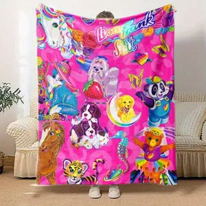 Lisa Frank Collage Themed Blanket, Vibrant & Playful Style, Features Colorful Characters, Soft and Warm, Perfect for Home Relaxation, Flannel Blankets