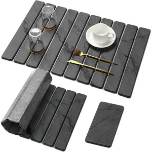 Large Stone Dish Drying Mat for Kitchen Counter, Quick Dry Stone Dishes Mats,Foldable Water Absorbing Diatomaceous Earth Drying Organizer Pad for Plate Rack Bottles Utensils(Dark Gray 24"×16" & 8"x4")