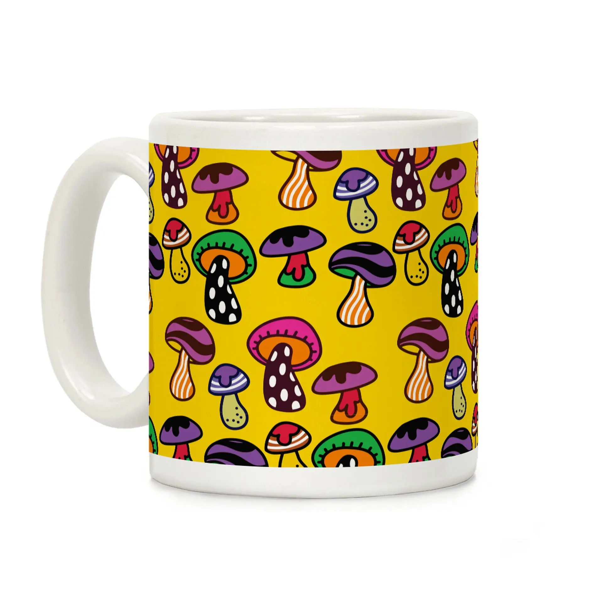 [Sale Up to 50% ] Funky Mushroom Pattern Coffee Mug 11 oz or 15 oz Ceramic Drinkware with Large Handles, Printed in the USA