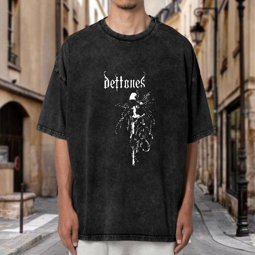 Unisex Deftones Retro Heavy Metal Graphic Vintage Washed T Shirt Rock Band Style Short Sleeve Tee