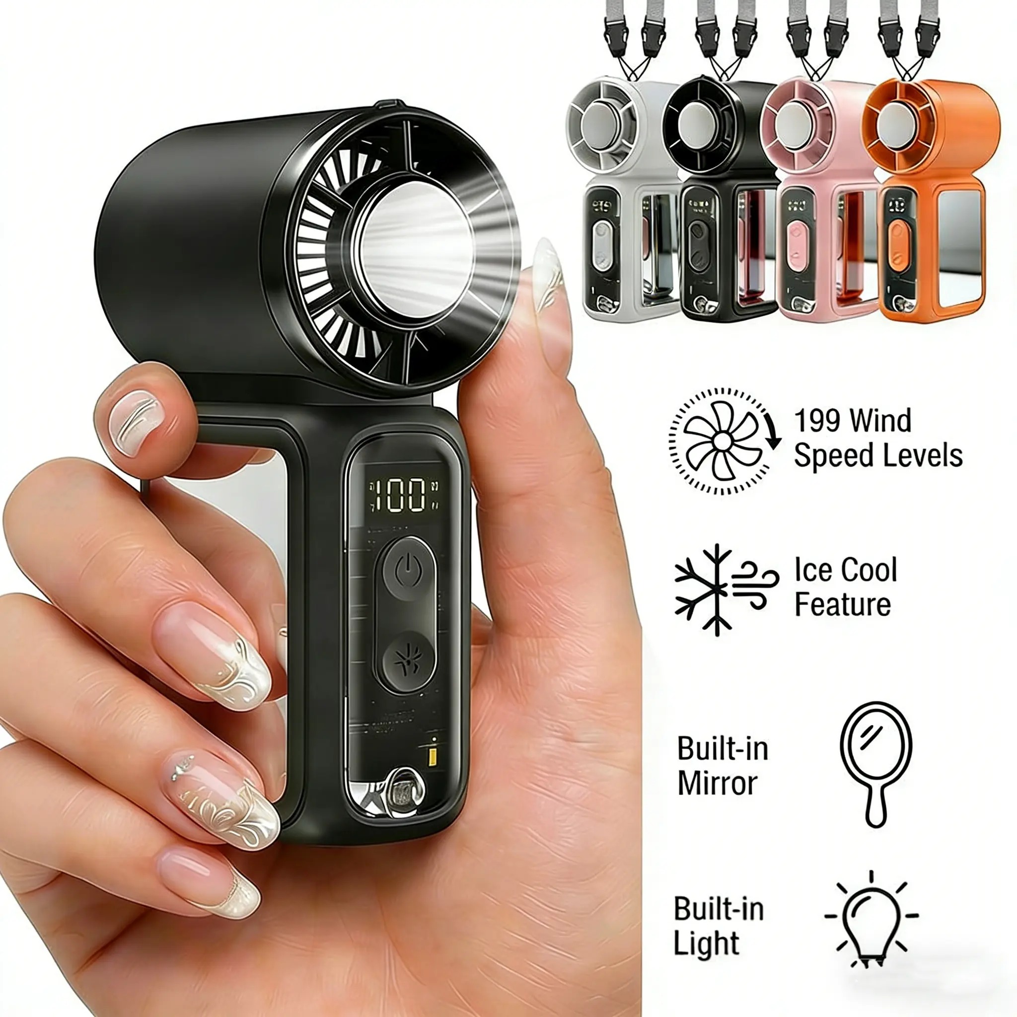 New Portable Handheld Mini Cool Fan High Speed Fan 199 Adjustable Levels Foldable for Summer Travel Vacation Essentials& Outdoor Activities, Small Personal Fan for Women's Makeup, Cool fan