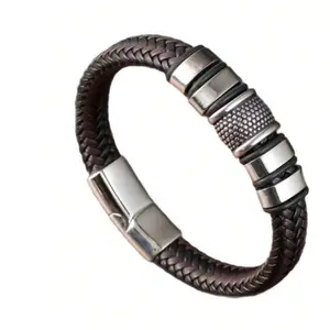 Men’s Double Layer Braided Leather Bracelet – Sleek Gold Clasp, Strong & Modern Style, Perfect for Travel, Outings & Confident Masculine Looks