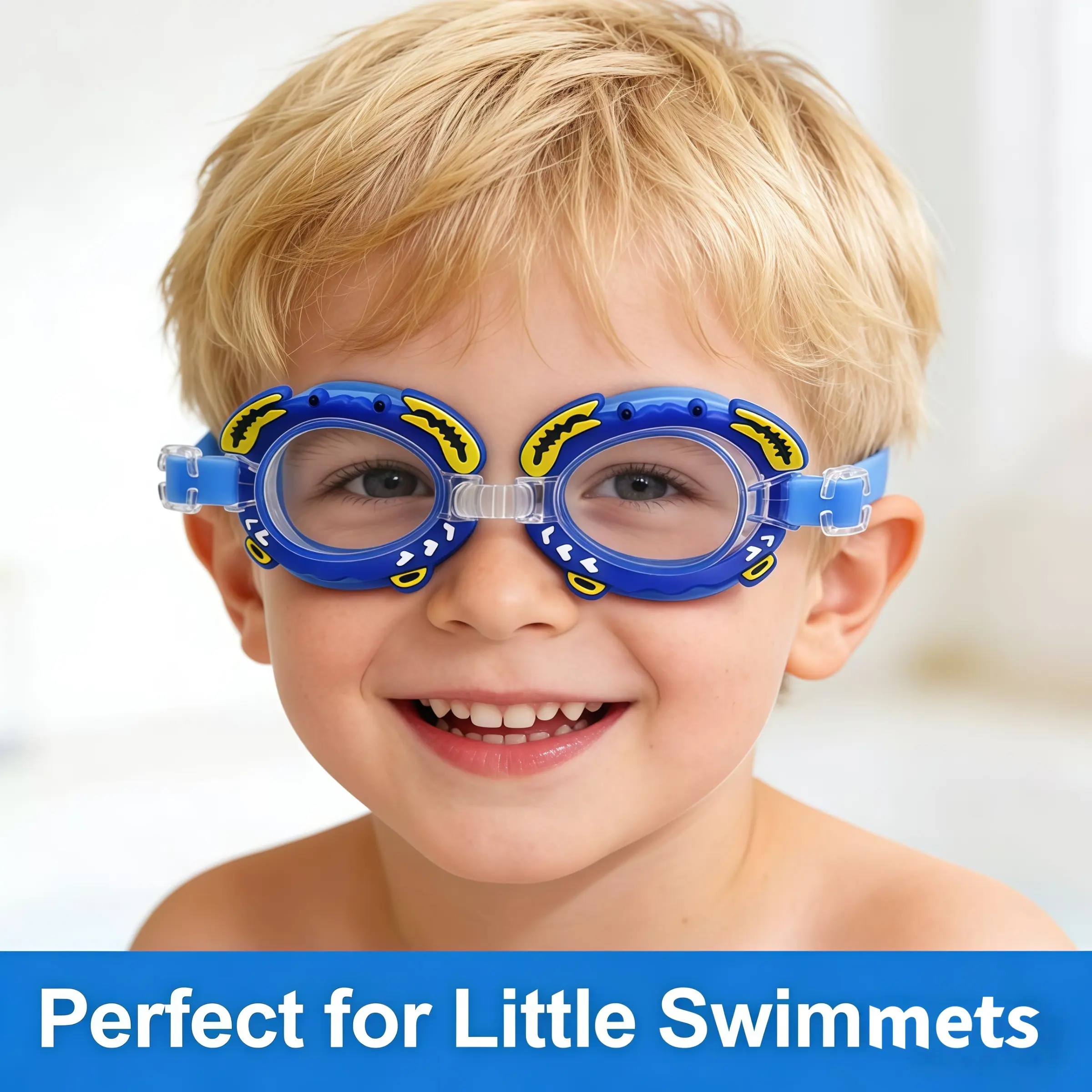 New Tpe Cartoon Kids Swimming Goggles, Waterproof Anti-Fog High Definition Crab Hanging Bag Swim Glasses, Swimming Accessories for Boys Girls Toddlers Babies