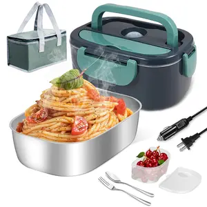 Electric Lunch Box 1.5L Heated Lunch Box, 3 In 1 Warmer, Leakproof, Portable, 12V/24V/110V Power Cables, Food Grade Material - Tableware