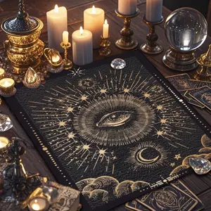 1 Piece Of All-seeing Eye decorative Tarot tablecloth, retro-style Tarot card reading cloth, polyester tablecloth, Tarot enthusiasts' Tarot card astrology ceremony decoration, party card game supplies.