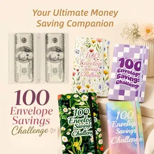 Portable 100-Day Savings Challenge Envelope Book With Tracker Design Max $5050 Saving Goal Simple Binding Money Saving Planner Build Stable Financial Habit-MM1