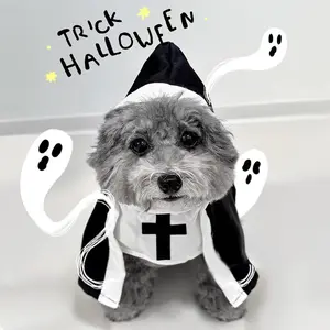 Halloween Nun Outfit for Pets, Breathable Funny Cosplay Costume with Cross Cape, Dog Cat Photo Prop Clothing Casual Pet Sweatshirt with Pumpkin Graphic Funny Halloween Pet Costume for Small/Medium Dogs Cute Sister Nun Costume for Pets