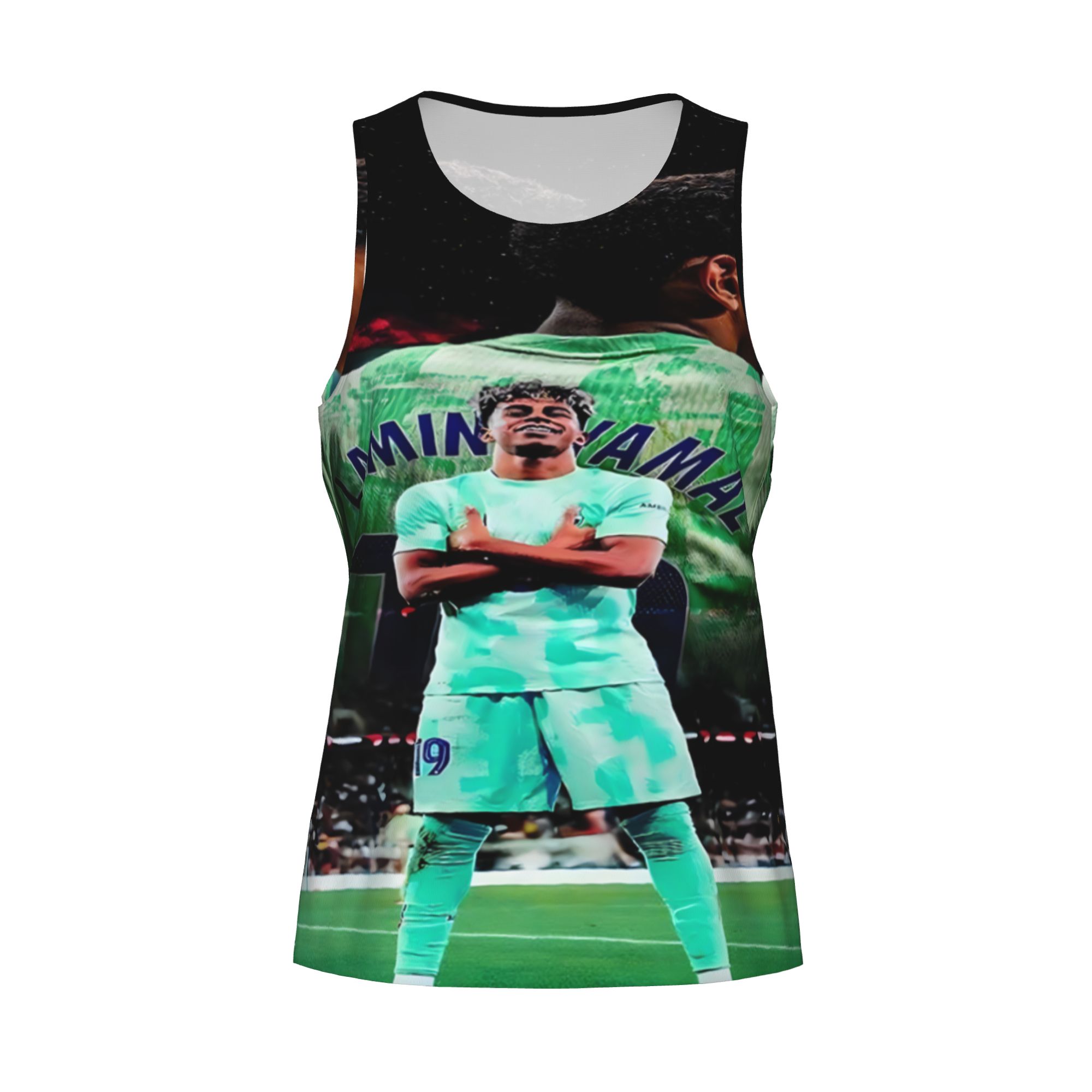 Stand Out With Yamal! Barcelona Mint Green Graphic Muscle Tank Barcelona Lamine Yamal #19 Print Muscle Shirt Summer Vest for Soccer Lovers