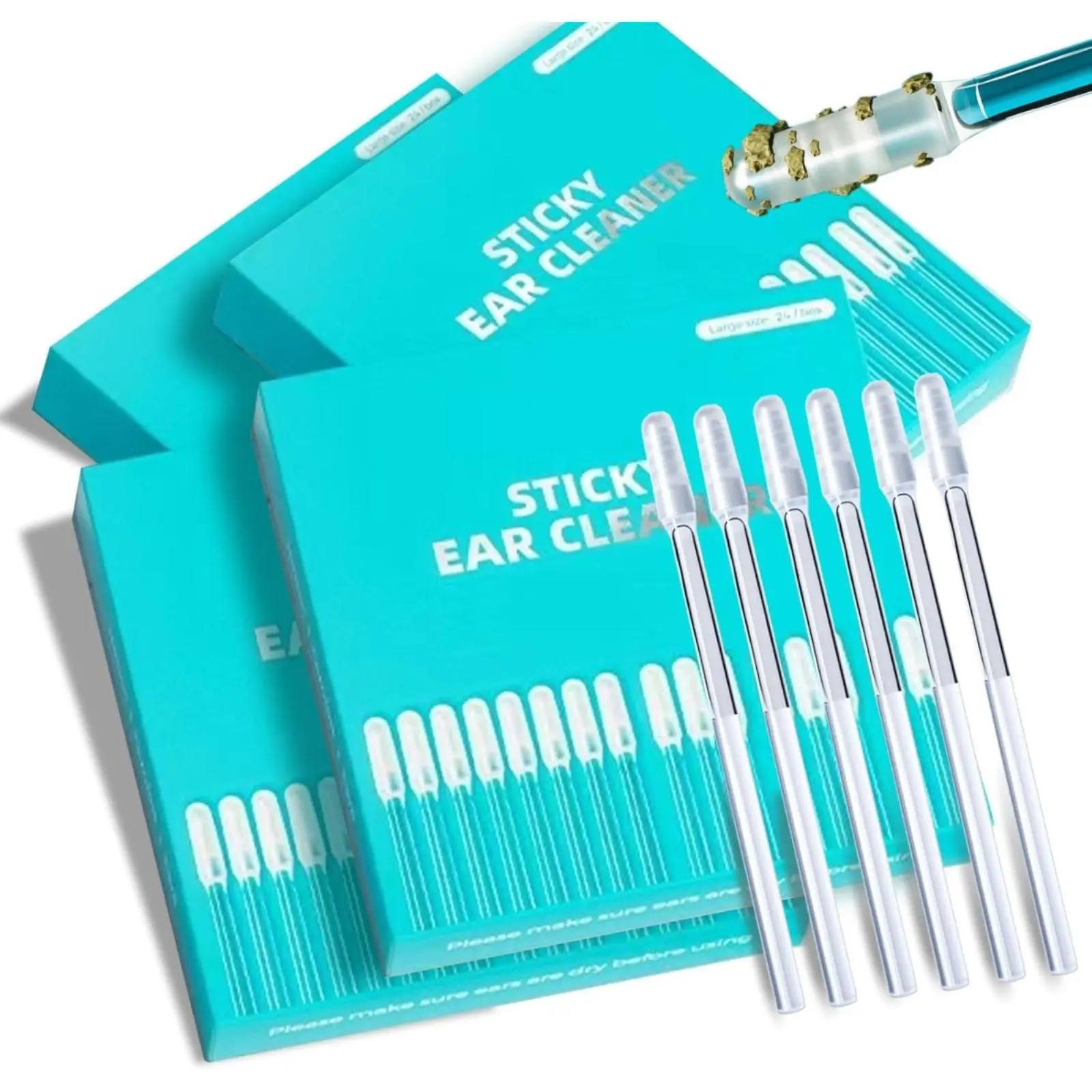 Earwax Removal Tool Set, 24/96 Pcs Adhesive Ear Cleaners, Ear Cleaner Sticky Pick, Safe for Adults and Kids, Reusable Ear Cleaning Tools, New Condition