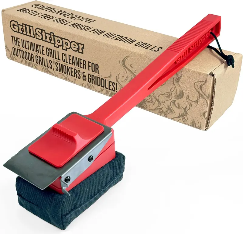 GRILL STRIPPER Bristle Free Grill Brush For Outdoor Grill - Steam Grill Brush Bristle Free with Patent Pending Triple Scraper and Dishwasher Safe Replaceable Fire Resistant Steam Sponge