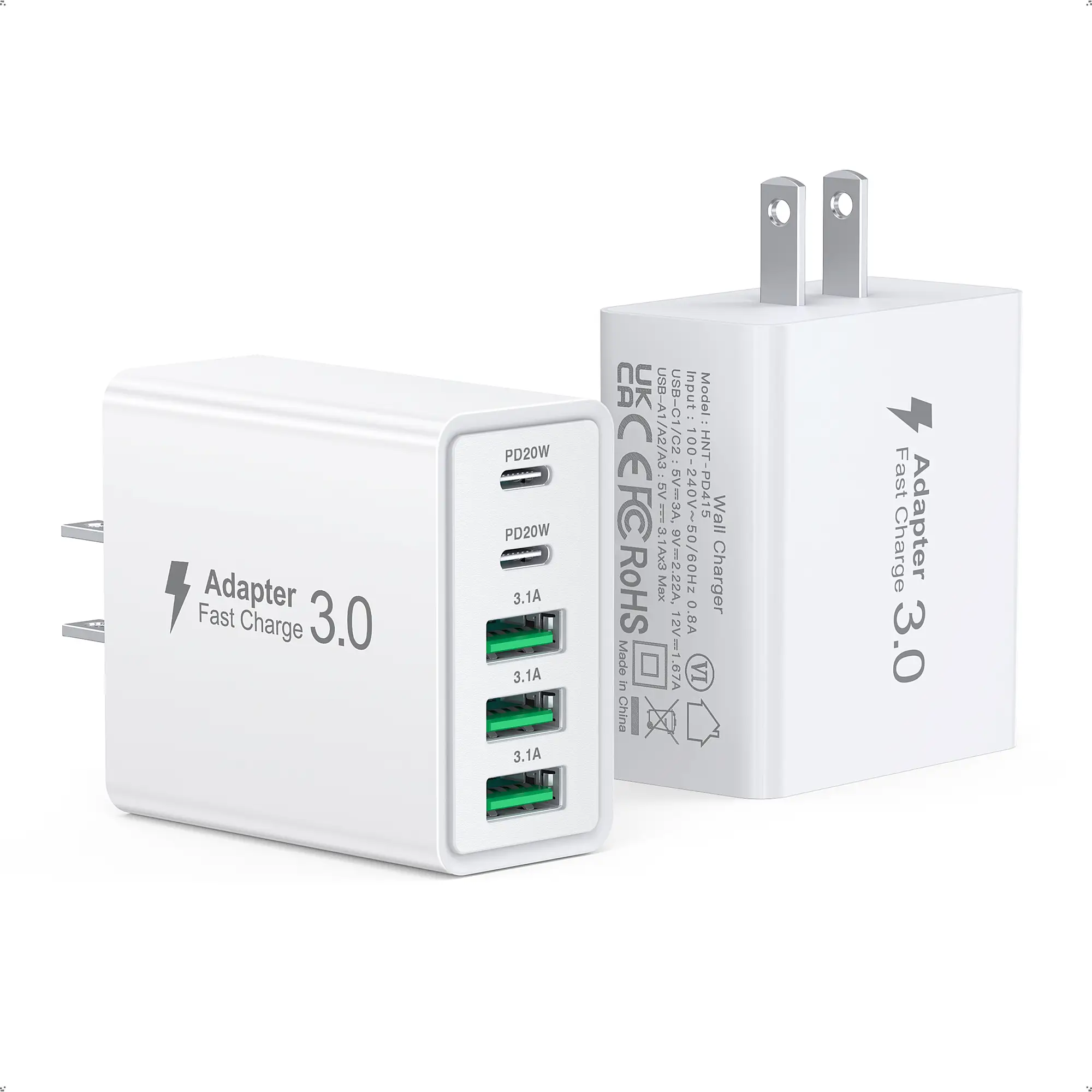 USB C Wall Charger Block, 2Pack 50W 5-Port C Charger Fast Charging Block PD Power Adapter +QC 3.0 Multiport Type C Box Brick Cube USB A Wall Plug for